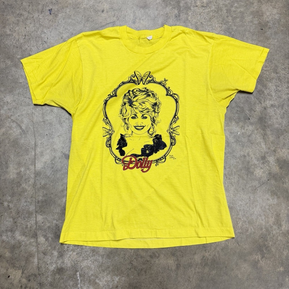 Vintage Dolly Parton Shirt Dollywood Country Music Graphic Tee Yellow Mens M